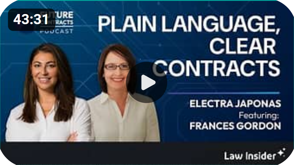 Frances Gordon as guest in podcast thumbnail. Title reads Plain language in Contracts.